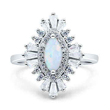 Art Deco Marquise Engagement Ring Lab Created White Opal 925 Sterling Silver Wholesale